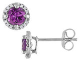 Created Alexandrite and Diamond Halo Earrings 1.20 Carat (ctw) in 10K White Gold